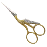 Paire de ciseaux de broderie cigogne dorées